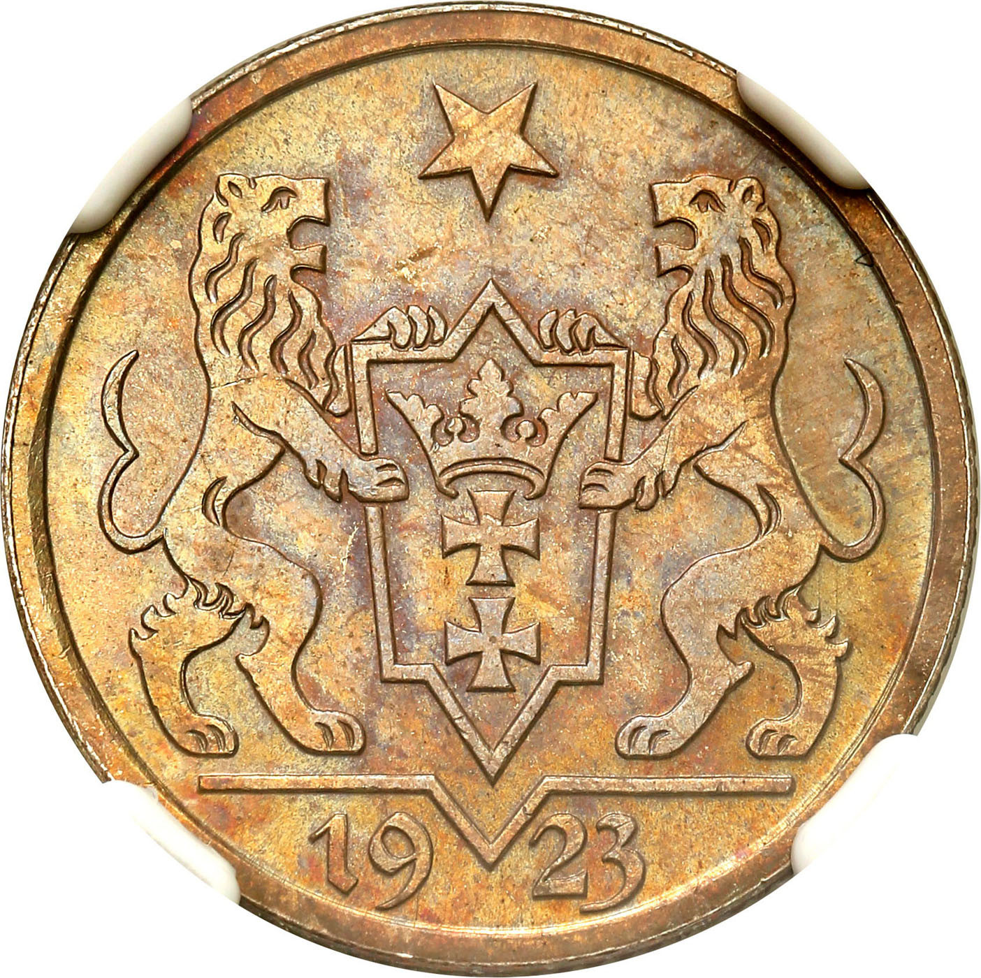 Wolne Miasto Gdańsk/Danzig 1 Gulden 1923 NGC MS63 - PIĘKNY